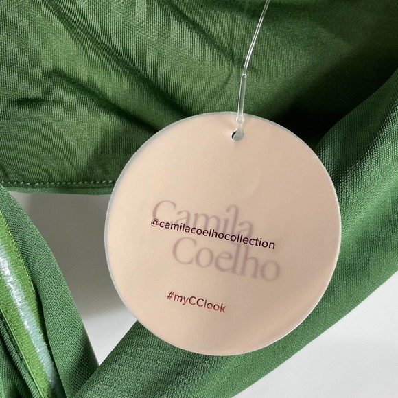 SOLD-Camila Coelho Maeve Midi Dress in Basil Green Sz S Jersey Stretch Side Slit - Picture 7 of 11